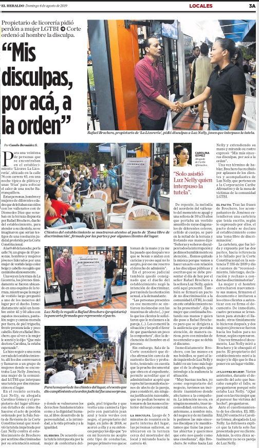 The handshake staged, according to court order, to try to bring reconciliation between a liquor-store owner in Barranquilla, a patron, and the city’s LGBTI community. © 2019 EL HERALDO S.A.